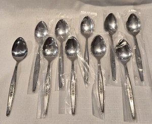 10 NOS Vintage Stylecraft Japan Single Rose Stainless Steel Teaspoons Free Ship - Picture 1 of 4