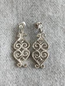 Earrings, Pretty Filigree With Diamante Stones. - Picture 1 of 7