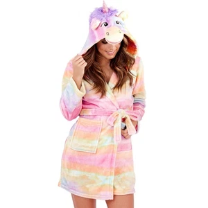 Womens/Ladies Unicorn Fleece Hooded Bath Robe/Dressing Gown Rainbow Size 8-22 - Picture 1 of 5