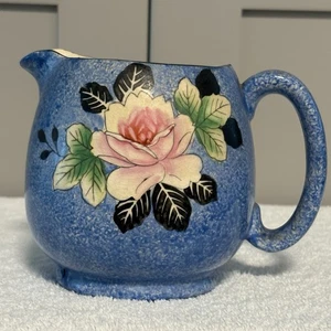 Royal Trico Nagoya Japan Hand Decorated Creamer Pitcher Rose Blue Handle Vase - Picture 1 of 13