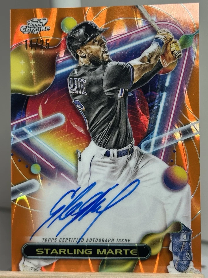 2023 Topps Cosmic  - Autographs Starling Marte #CCA-SM Orange Galactic /25 (AU) - Image 1 of 2
