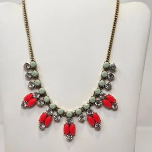 J Crew Statement-Halskette türkis Koralle rosa klar Strass goldfarben Kette  - Bild 1 von 6