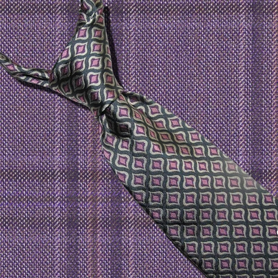 Gravata masculina Robert Talbott cinza e rosa feita à mão EUA tecido grosso de seda - Imagem 1 de 4