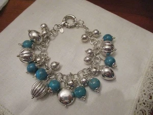 Vintage Milor sterling silver Turquoise, silver balls cha cha bracelet, 7", 44gm - Picture 1 of 5