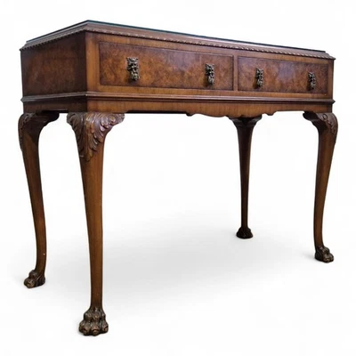 Antique style walnut console table with drawer on cabriole legs / paw feet - Image 1 of 4