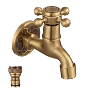 Antique Brass Outdoor Garden Faucet Bathroom Wall Mount Water Decorative Hose... - Picture 1 of 9
