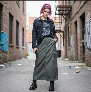 TXT Parachute Skirt Womens Small Olive Khaki Utility Military Cargo Pockets Y2K - Imagen 1 de 1