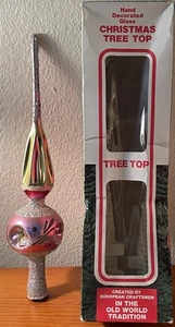 Topper albero di Natale vintage Commodore vetro soffiato dipinto a mano rosa 10,5" - Foto 1 di 9