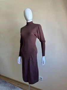 Vintage 80s Azzedine Alaia Brown Wool Dress Size XS Sexy Rare Designer - Picture 1 of 24