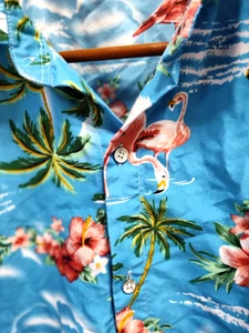Camicia uomo L hawaiana fenicotteri casual manica corta bottoni camicie Aloha - Foto 1 di 7