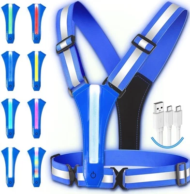 TOPWARD LED Warnweste USB-C Aufladbar Reflektorweste Fahrrad Joggen Motorrad -Blau