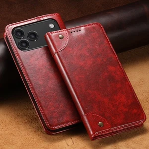 Leder Wallet Case Kartenfächer Ständer für iPhone 17 16 15 14 Pro Max Flip Cover - Bild 1 von 26