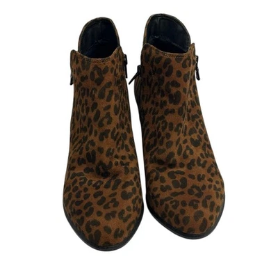 Botines de gamuza sintética marrón ganchillo. Estampado de leopardo + cebra. Mujer Talla 7 Foto 1 de 4
