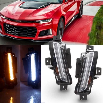 For 16-20 Chevy Camaro ZL1 DRL Fog Lights Clear w/ Amber Switchback Signal 2Pc - Image 1 of 4