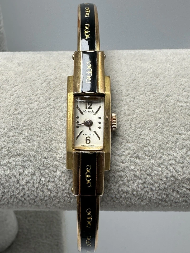 Nivada Bangle Cuff Ladies Watch Manual Wind 11MM 5.5" Gold Plated Rare Works N66 - Image 1 of 4