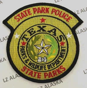 TEXAS PARKS & WILDLIFE DEPT STATE PARK POLICE OLIVE COLORED PATCH (PD9) - Foto 1 di 3