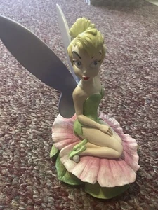Rare Disney Store Tinker Bell Sitting on Flower Ceramic Statue - Picture 1 of 4