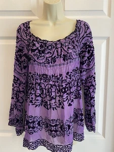 Top vintage de terciopelo púrpura Hale Bob Burnout para mujer manga larga mezcla de seda talla M - Imagen 1 de 9