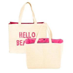 : A packable straw beach tote bag that packs flat. Beach bags for women are e... - Picture 1 of 9