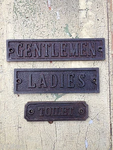 GENTLEMEN LADIES & TOILET DOOR SIGNS ANTIQUE VICTORIAN CAST IRON - Picture 1 of 7
