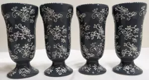 Temptations Floral Lace 15-oz Ceramic Ice Cream Cups Grey Set of 4 7in Tall - Picture 1 of 4