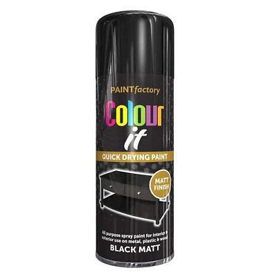 Black Matt Aerosol Spray Paint All-Purpose Matt Wood Metal Glass Spray 250ml - Image 1 of 2