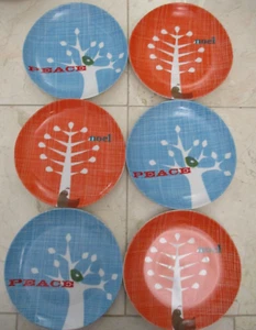Juego de 6 platos de aperitivo de Navidad por prensa de huevos para West Elm azul y naranja - Imagen 1 de 6