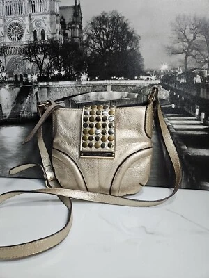 Franco Sarto Metallic Gold Leather Small Organizer Crossbody Purse 8.5x7.5" - Image 1 of 4