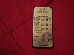 1969 1970 CHEVROLET EL CAMINO SS G70x14 TIRE PRESSURE DECAL STICKER "DL" - Picture 1 of 1
