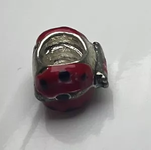 925 Sterling Silver Retro Slide Charm Bead Red Enamel Ladybug Bug Nature - Picture 1 of 8