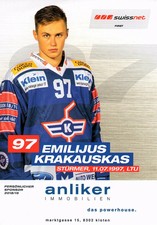2018-19 EHC Kloten Flyers Hockey Emilijus Krakauskas Post Card Trading Card 