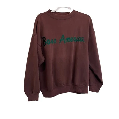 Vintage Boss America By Brookhurst Purple Maroon Pullover Spellout Sweatshirt M - Image 1 of 4