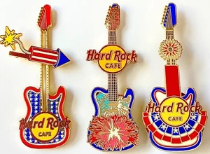 2006 HARD ROCK CAFE ONLINE FIRECRACKER GUITARS COMPLETE (3) PIN LE SET - Picture 1 of 1