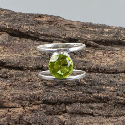 Brillante Peridoto Topazio Gemma 925 Argento Sterling Fatto Anello Tutti Misura - Immagine 1 di 4