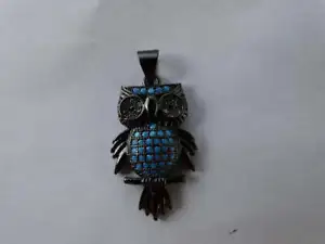 Micro Pave Cute Owl Pendant.  Gunmetal - Picture 1 of 1