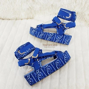 Bandana 2" Plataforma Arnés Correa Sandalia Zapatos EE. UU. 6-11 Azul Bandanna - Imagen 1 de 12