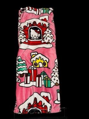 Hello Kitty Рождество розовый пряничный домик плюшевый плед 50 x 70 дюймов. - Изображение 1 из 4