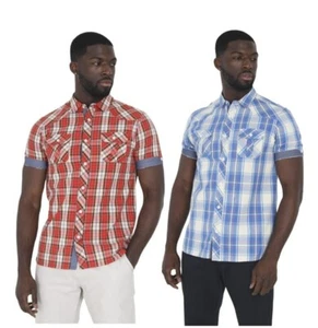 Mens Check Shirt Plaid Lumberjack Short Sleeve Fitted Brave Soul 'Goethe' Top - Picture 1 of 7