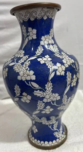 Vtg Cloisonne Over Brass Blue White Vase 9 1/4" 1920-1930" Vintage - Picture 1 of 5