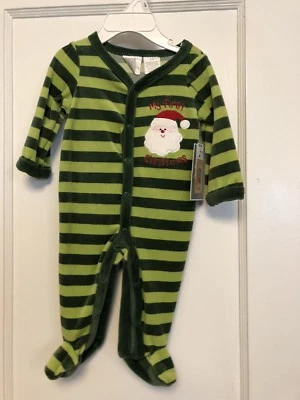 Koala Kids My First Christmas Footie 3 Months Boys Green Sleeper Footie Santa - Image 1 of 3