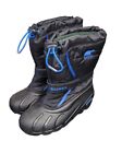 Sorel Unisex Kids Flurry Tp Winter Boots Black Blue Bungee Cord Ankle Strap 4