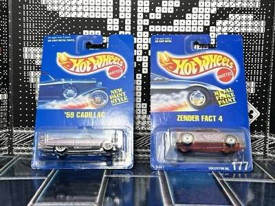 Hot Wheels 59 Cadillac 266 Zender Fact 4 177 Blue Cards 1992 lote de 2 Foto 1 de 4