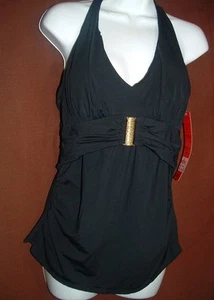 NEW SPANX LET'S GO SLIMMING 1398 SHAPEWEAR BLACK HALTER TANKINI SWIM TOP 16 - Picture 1 of 2