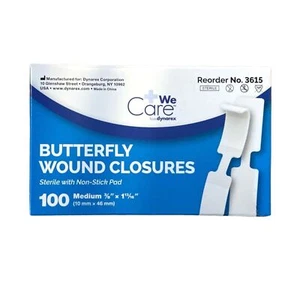 Dynarex 3/8" x 1 13/16" Butterfly Closure Bandages - 100/Box (1 Box) MS-20100 - Picture 1 of 3