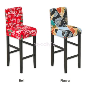 Christmas Decor 2Pcs Bar Stool Covers Stretch Slipcover for Dining Room Chair - Picture 1 of 8