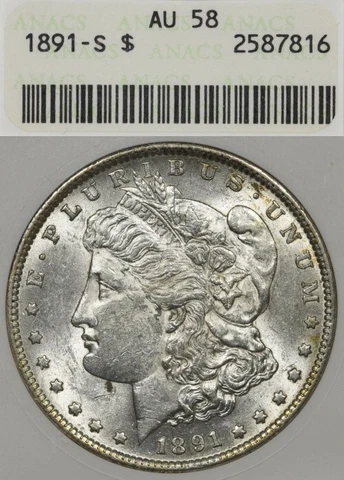 1891-S $1 ANACS AU58 Morgan Silver Dollar - Old Soapbox Holder Cover