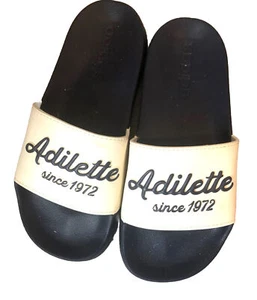 ADIDAS Womens Adilette White/Navy Shower Sliders Good Condition UK 4 EU 37 - Picture 1 of 4