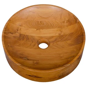 16" x 16" Vessel Sink Teak Wood Washbasin w/ Drainage Hole & Smooth Finish - Picture 1 of 10