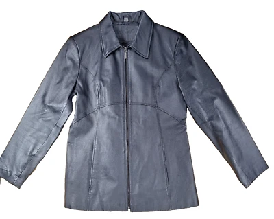NEW Jacqueline Ferrar 100% Leather Jacket Blazer Coat Womens MEDIUM Black Zip Up - Image 1 of 4