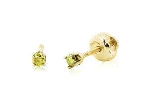 Yellow Diamond Baby Earrings 14K White or Yellow Gold Girls Screw Back Studs - Picture 1 of 13
